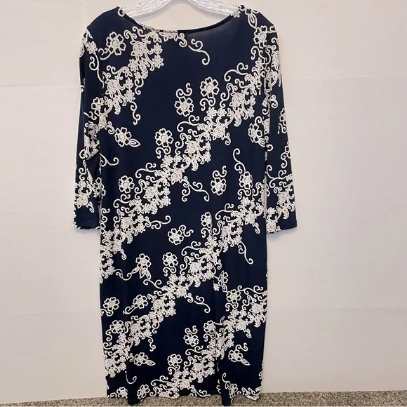 JM Studio by John Meyer Women’s Navy Blue & White 3/4 Sleeve Sheath Dress Sz 1X - Picture 2 of 9
